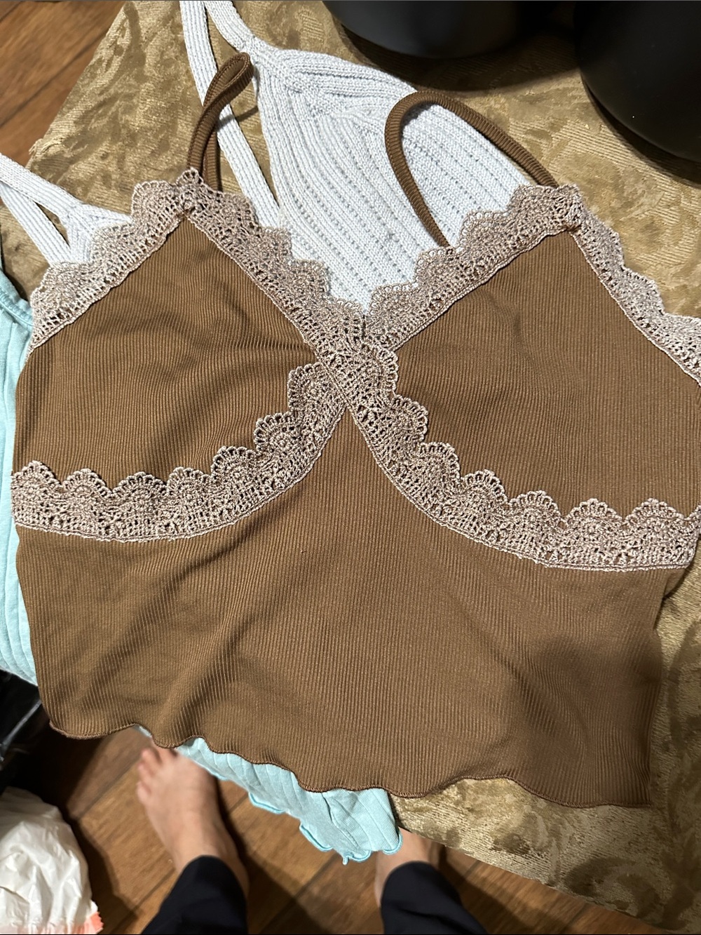 Chocolate Light Blue Ribbed Knit Cami Set - Picture 2 of 7